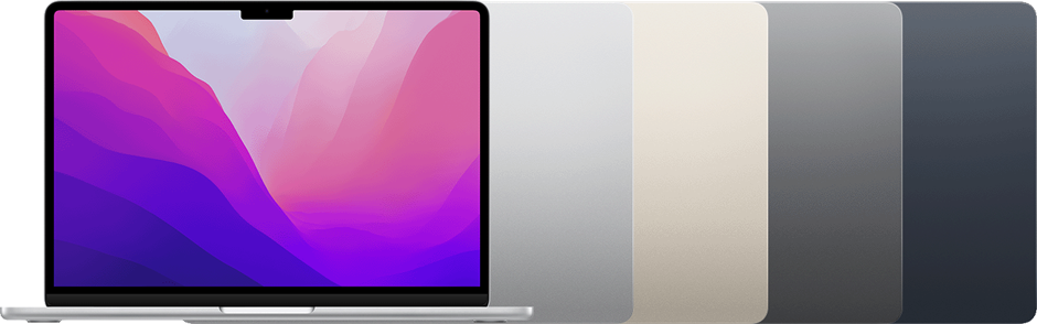 MacBook Air M2 em quatro cores, referência ilustrativa
